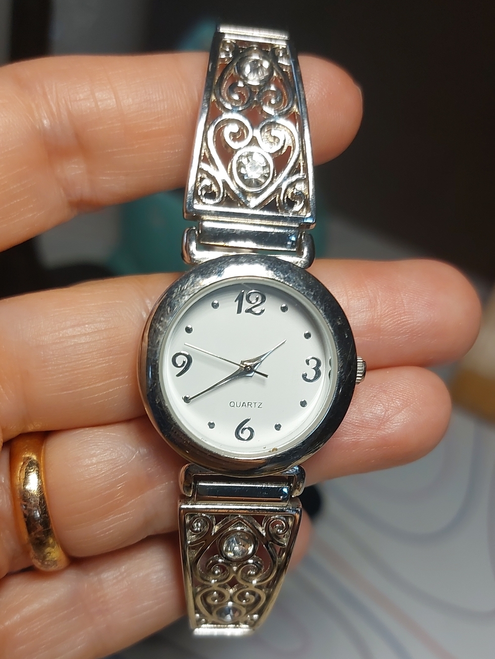 Vintage Silver-Tone Watch, Brooch & Crystal Earring Lot - Picture 4 of 5